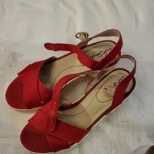Life Stride Red Slingback Wedge Sandals